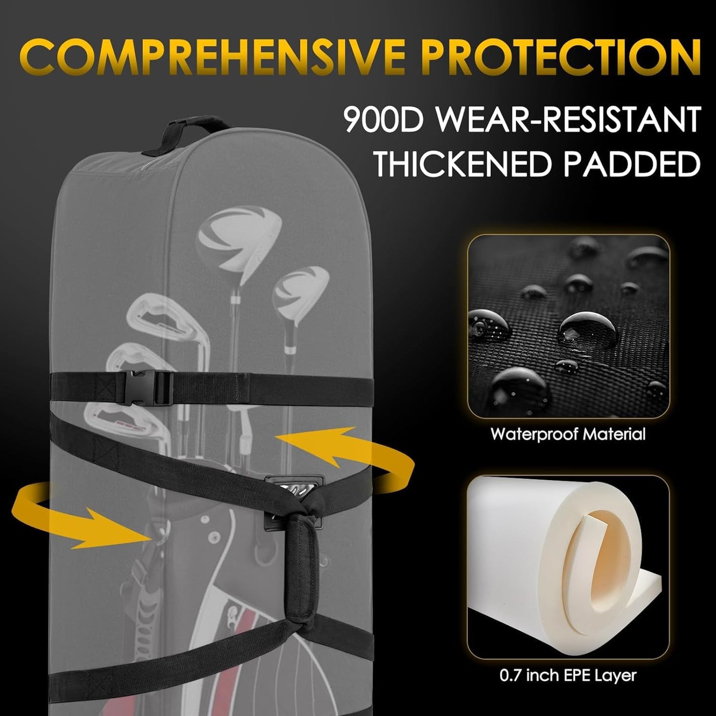Golf Travel Bags for Airlines with Adjustable Support Rod and Detachable Shoulder Straps.