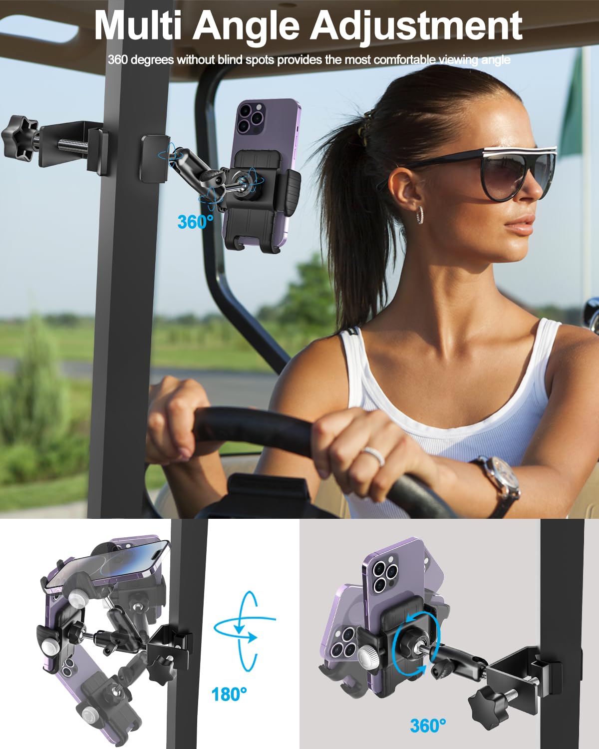 Golf Cart Phone Holder - Compatible with EZGO/Club Car/Yamaha.