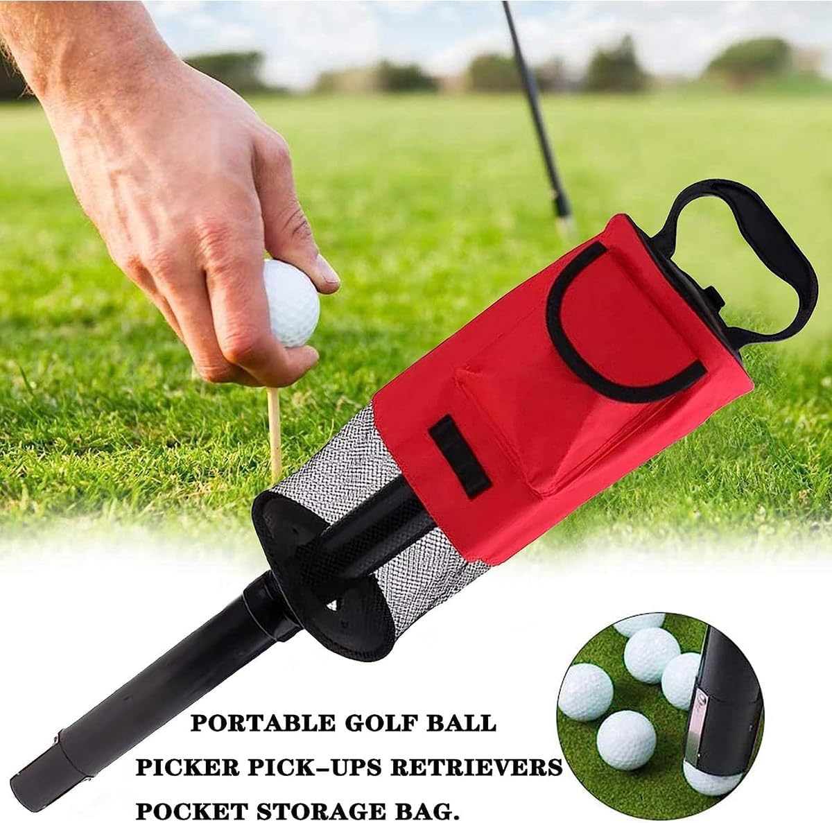 Golf Ball Retriever Bag with Detachable Tube, Convenient Storage for 70 Balls.