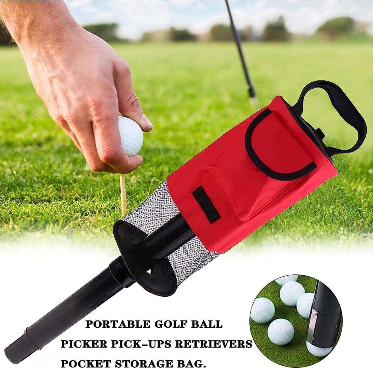 Golf Ball Retriever Bag with Detachable Tube, Convenient Storage for 70 Balls.