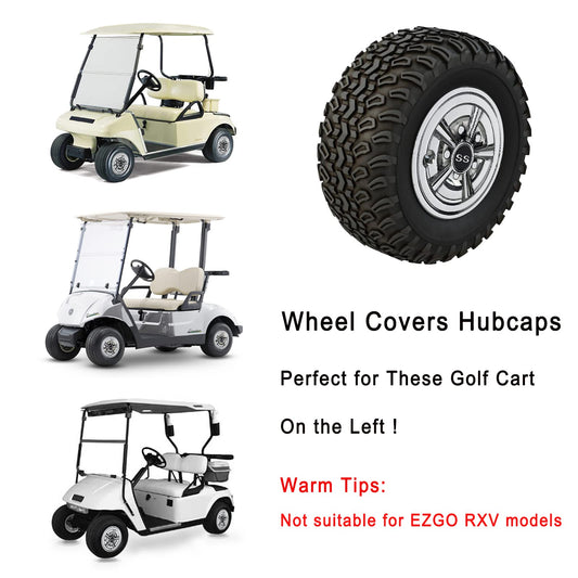 Premium Golf Cart Hubcaps, 8 Inch SS Chrome Golf Cart Hub Caps Set of 4.