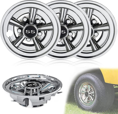 Premium Golf Cart Hubcaps, 8 Inch SS Chrome Golf Cart Hub Caps Set of 4.
