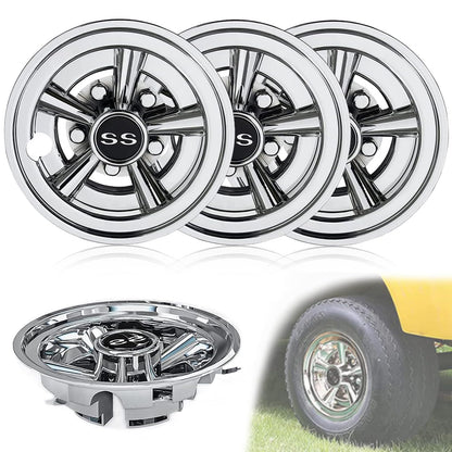 Premium Golf Cart Hubcaps, 8 Inch SS Chrome Golf Cart Hub Caps Set of 4.