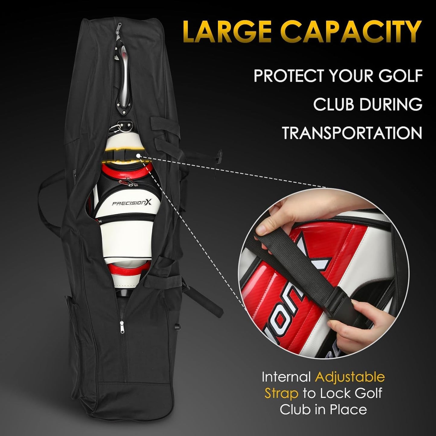 Golf Travel Bags for Airlines with Adjustable Support Rod and Detachable Shoulder Straps.
