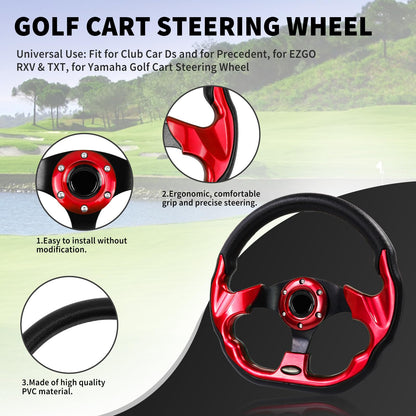 Golf Cart Steering Wheel Universal Design Fit for Club Car Ds and Precedent, EZGO RXV & TXT, Yamaha.