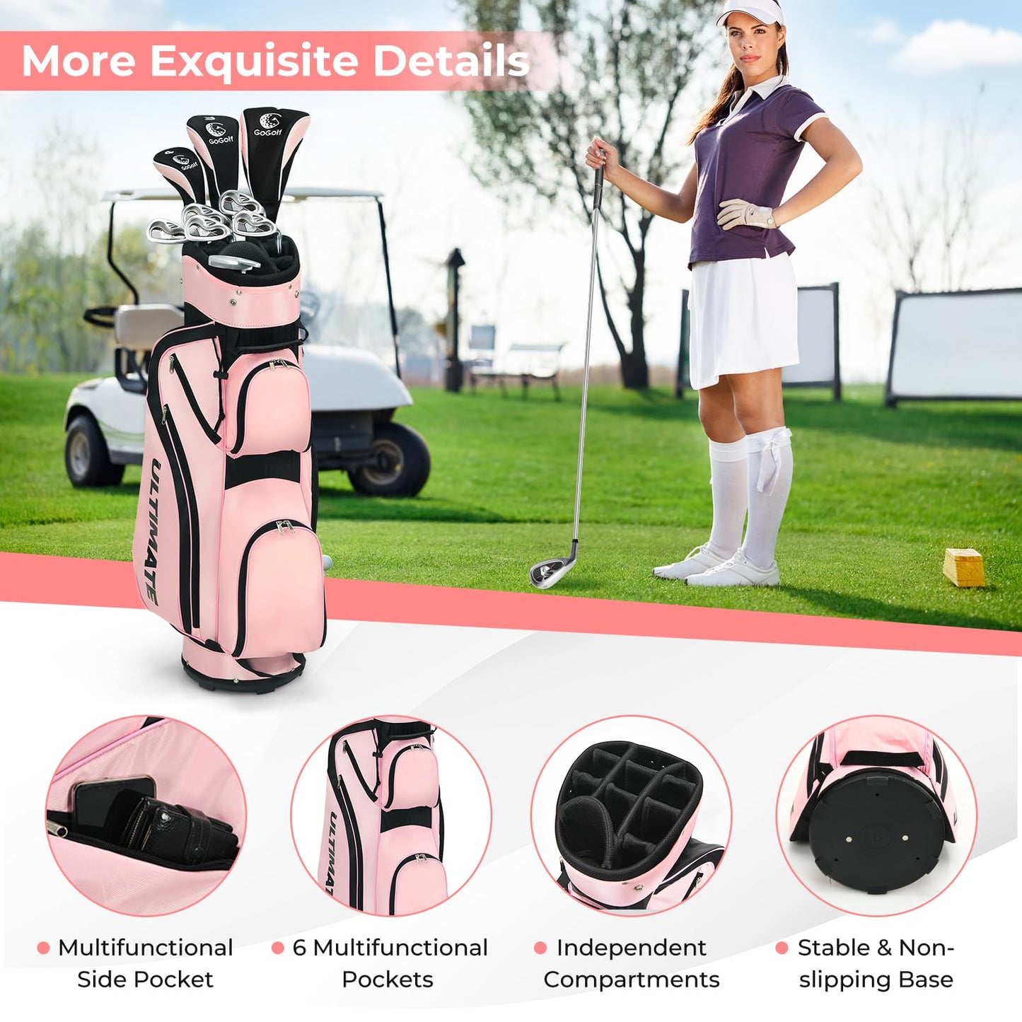 Women's Complete Golf Club Set, Right Handed Ladies Golf Clubs Set w/ 460cc Alloy Driver, #3 Fairway Wood, #4 Hybrid, #6/#7/#8/#9/#P Irons & Putter.
