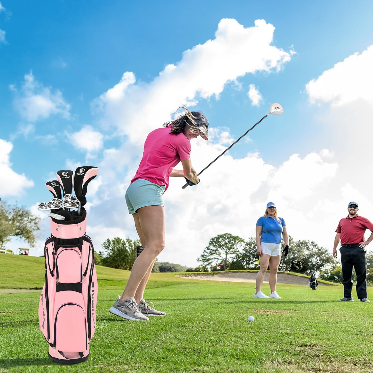 Women's Complete Golf Club Set, Right Handed Ladies Golf Clubs Set w/ 460cc Alloy Driver, #3 Fairway Wood, #4 Hybrid, #6/#7/#8/#9/#P Irons & Putter.