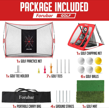 Golf Practice Net, 3x2m Golf Net with Chipping Net, Golf Mat, Silk Target, 8 Golf Tees, 6 Golf Balls and Carry Bag.