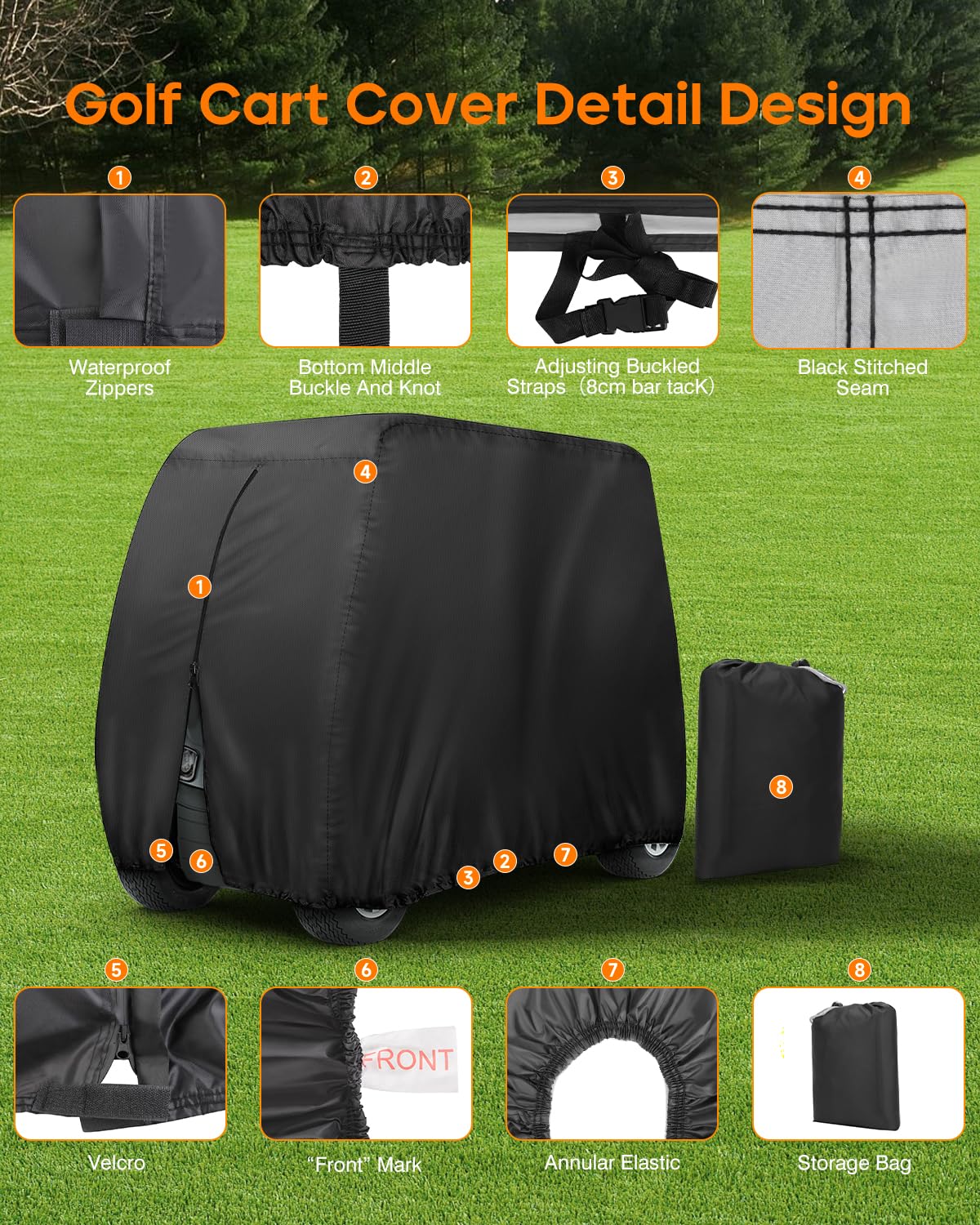 Waterproof Golf Cart Covers Extended Roof Compatible with EZGO, Club Car, Yamaha Golf Carts.