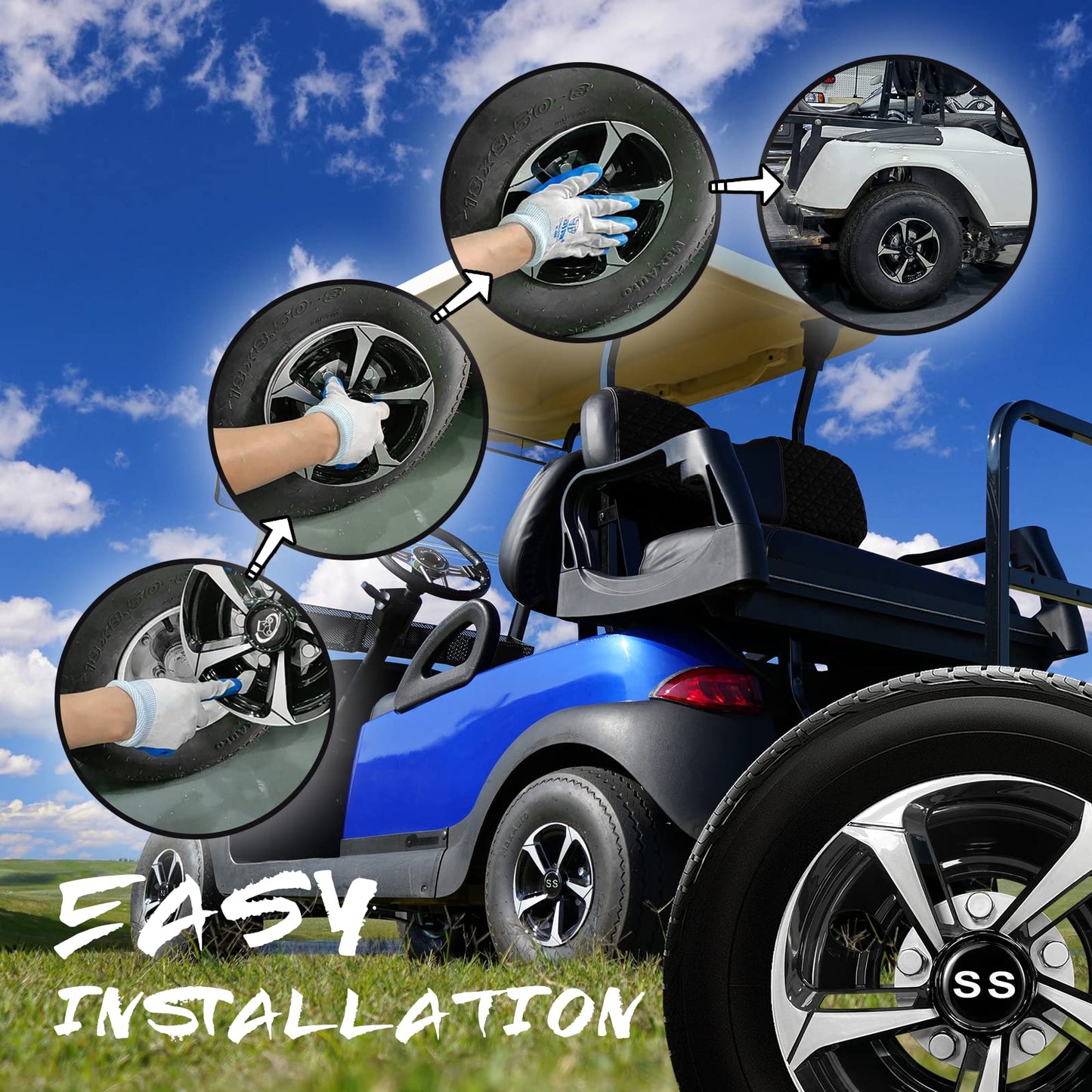 Golf Cart SS Wheel Covers Hub Caps for EZGO, Club Car,Yamaha 8 Inch Hubcaps.