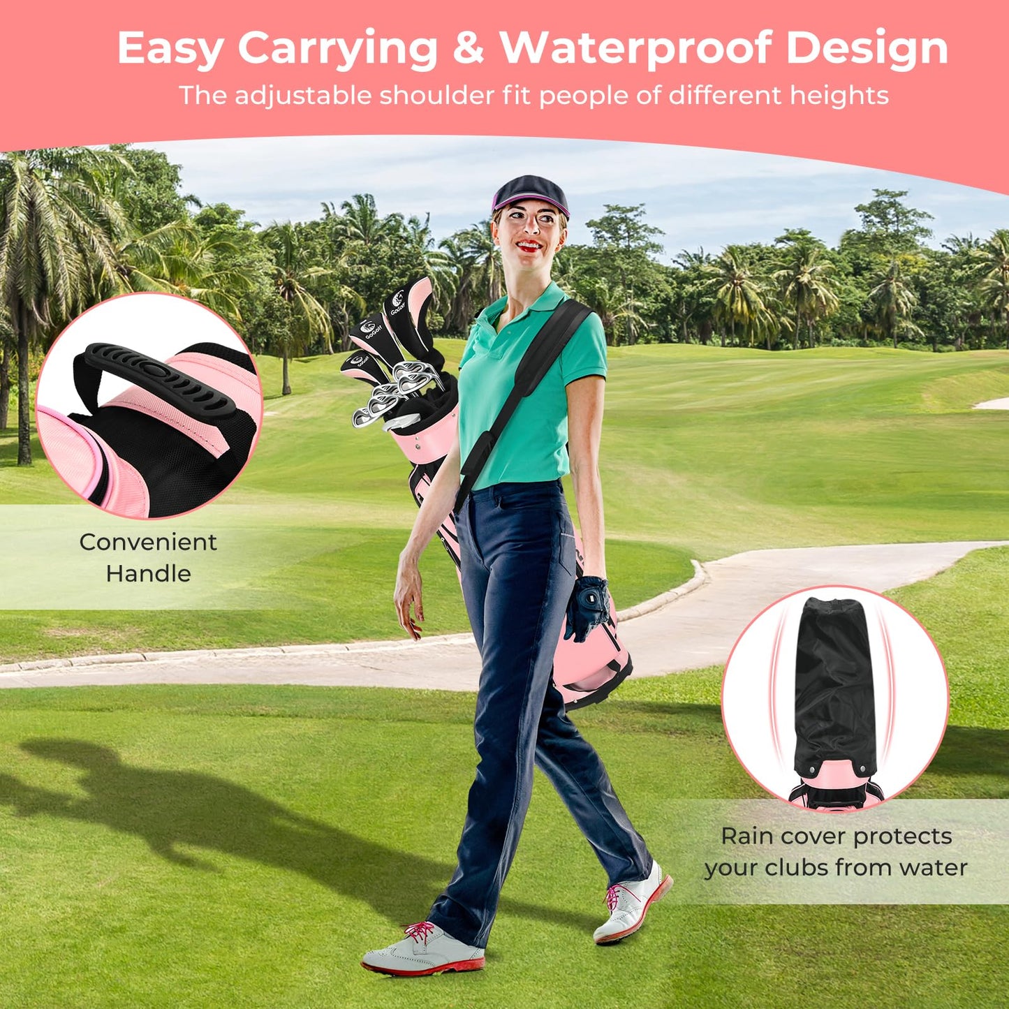 Women's Complete Golf Club Set, Right Handed Ladies Golf Clubs Set w/ 460cc Alloy Driver, #3 Fairway Wood, #4 Hybrid, #6/#7/#8/#9/#P Irons & Putter.