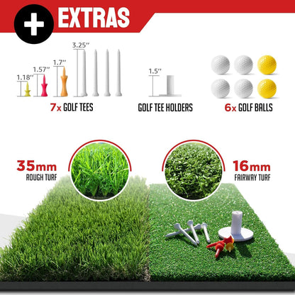 Golf Practice Net, 3x2m Golf Net with Chipping Net, Golf Mat, Silk Target, 8 Golf Tees, 6 Golf Balls and Carry Bag.