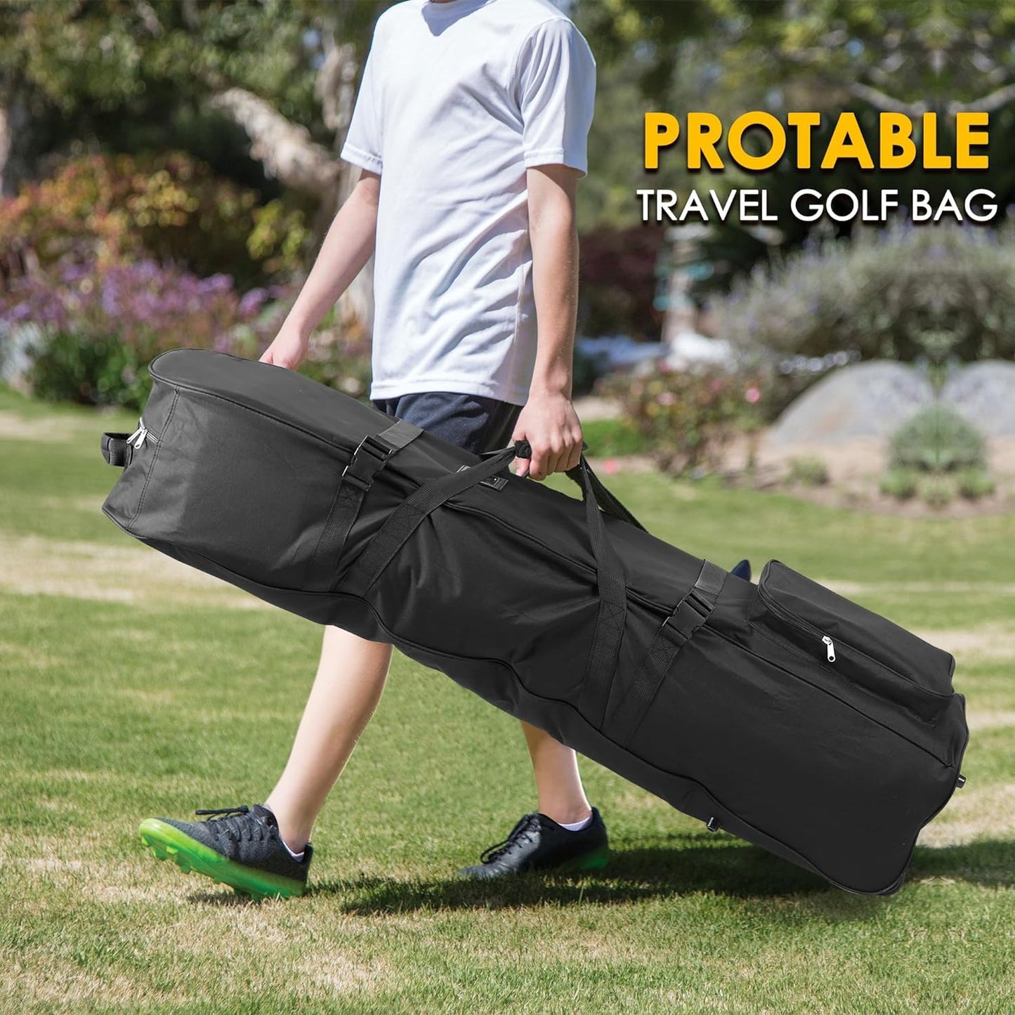 Golf Travel Bags for Airlines with Adjustable Support Rod and Detachable Shoulder Straps.