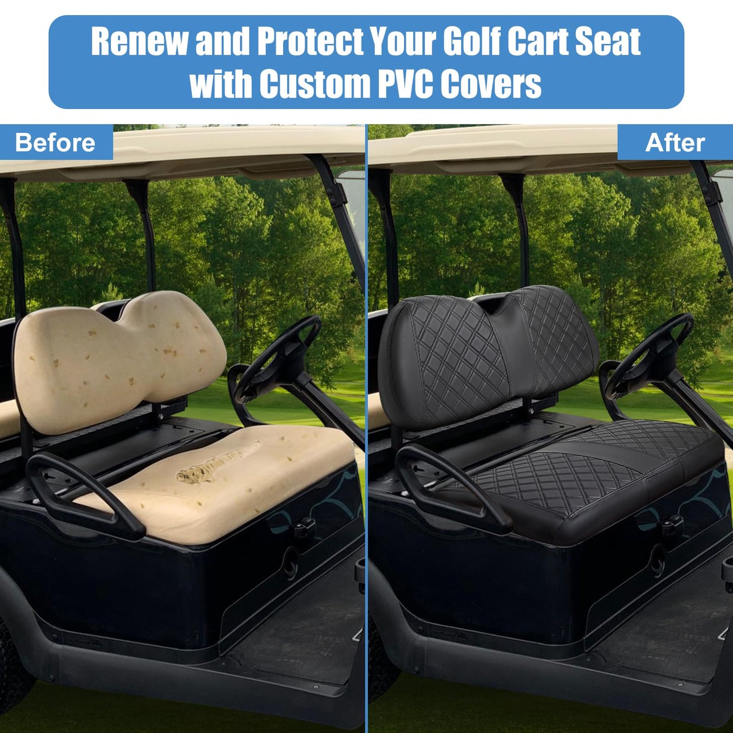 Club Car Precedent Seat Covers, Thick Vinyl Leather Comfortable/Easy to Clean.