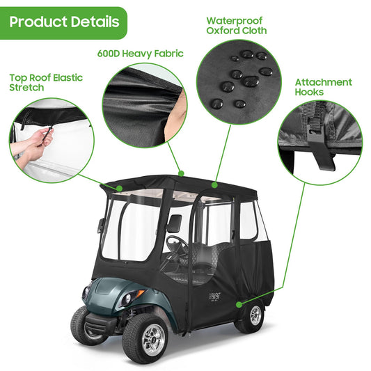 Golf Cart Enclosure fit Yamaha G14 G16 G22 G29 Drive and Drive 2, Yamaha Rain Cover with Clear PVC Windshield.