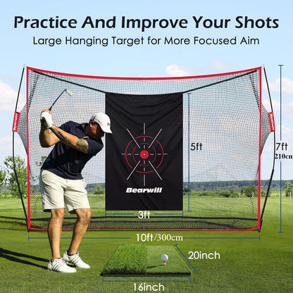 Golf Practice Net, 3x2m Golf Net with Chipping Net, Golf Mat, Silk Target, 8 Golf Tees, 6 Golf Balls and Carry Bag.
