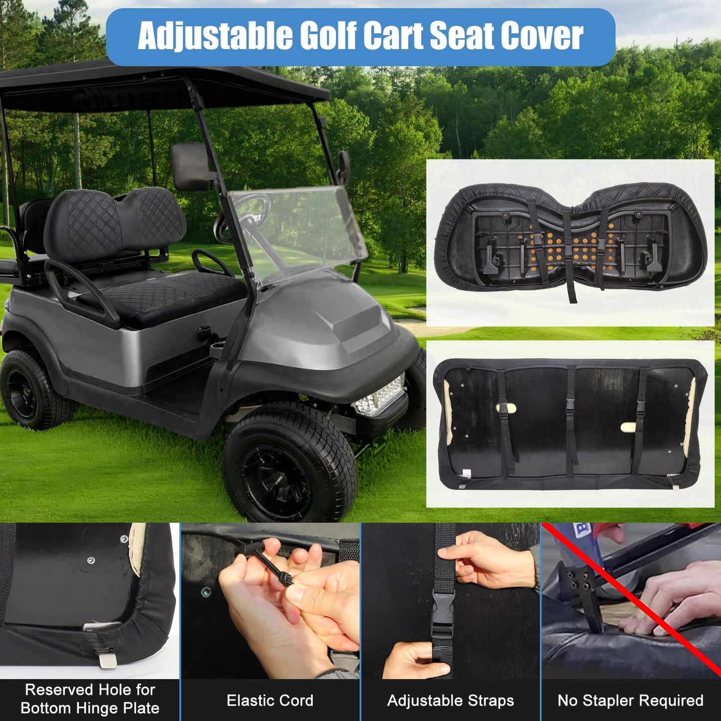 Club Car Precedent Seat Covers, Thick Vinyl Leather Comfortable/Easy to Clean.