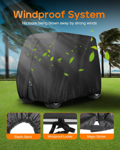 Waterproof Golf Cart Covers Extended Roof Compatible with EZGO, Club Car, Yamaha Golf Carts.