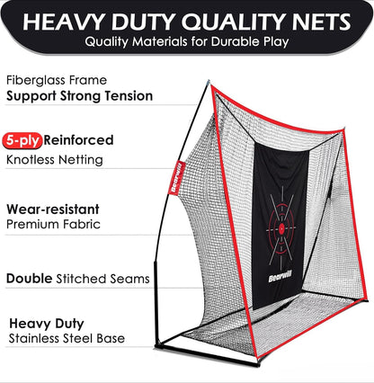 Golf Practice Net, 3x2m Golf Net with Chipping Net, Golf Mat, Silk Target, 8 Golf Tees, 6 Golf Balls and Carry Bag.