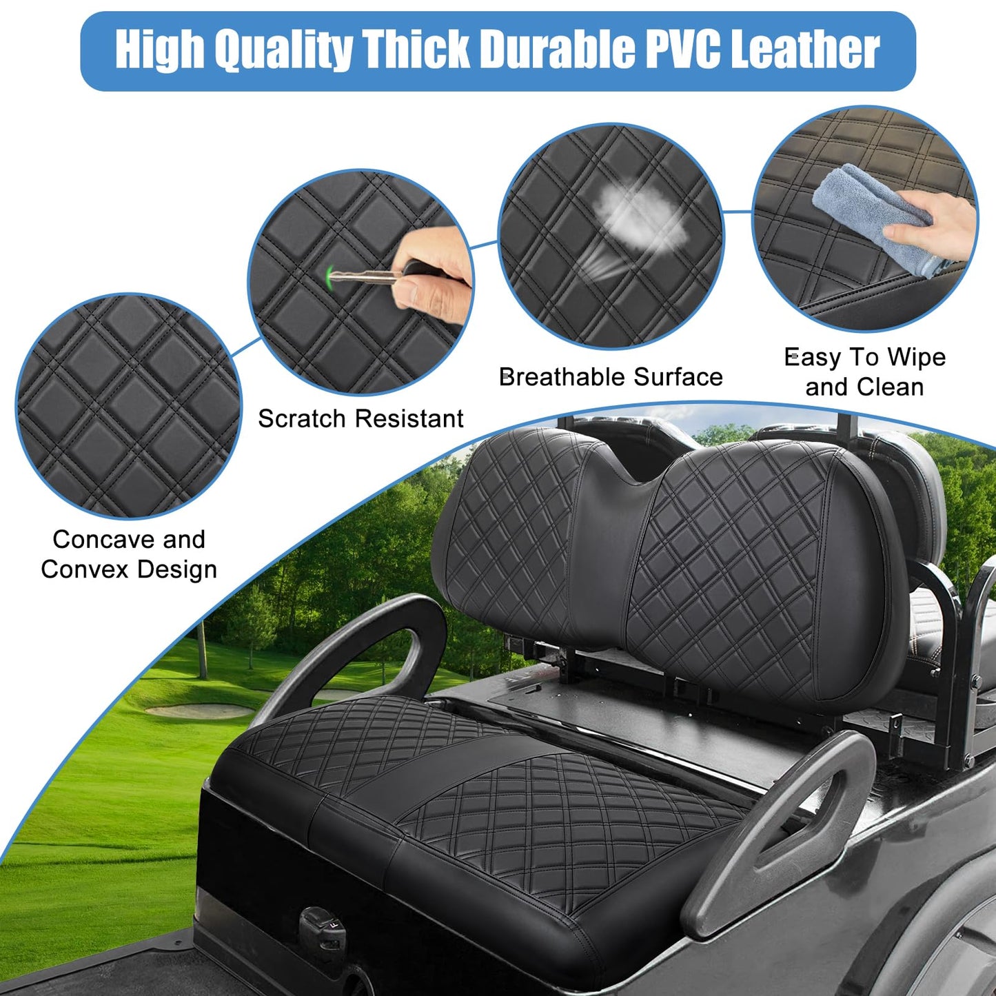 Club Car Precedent Seat Covers, Thick Vinyl Leather Comfortable/Easy to Clean.