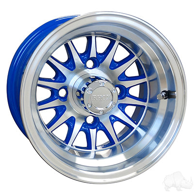 Phoenix, Machined w/ Blue w/ Center Cap, 10x7 ET-15.5