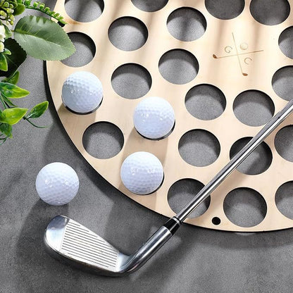 42-Hole Wooden Golf Ball Stand. Durable & High-Quality Storage Rack.